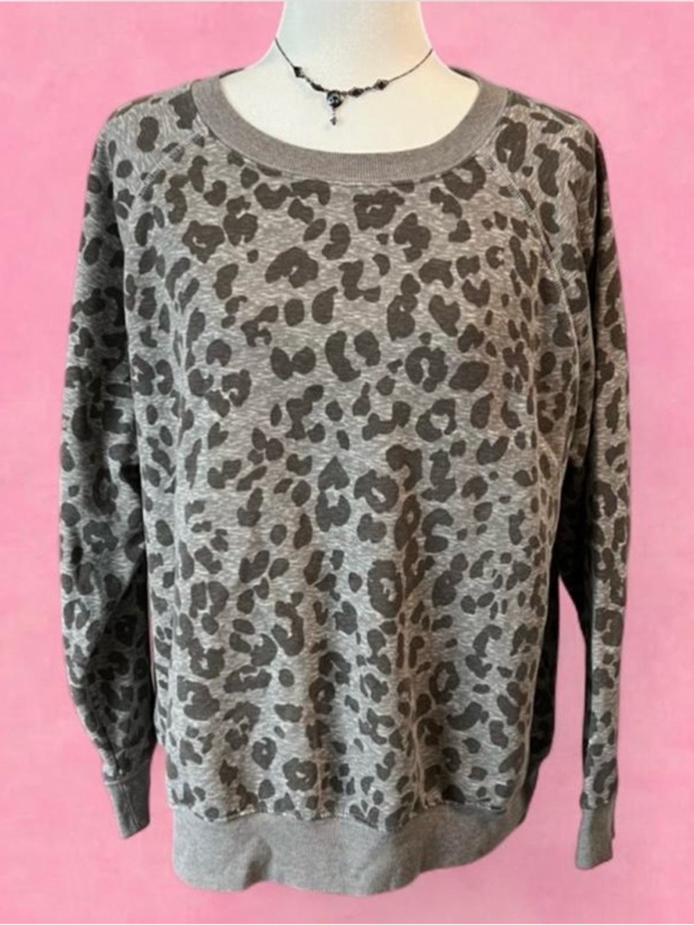 Old Navy Gray Leopard Crewneck Sweater